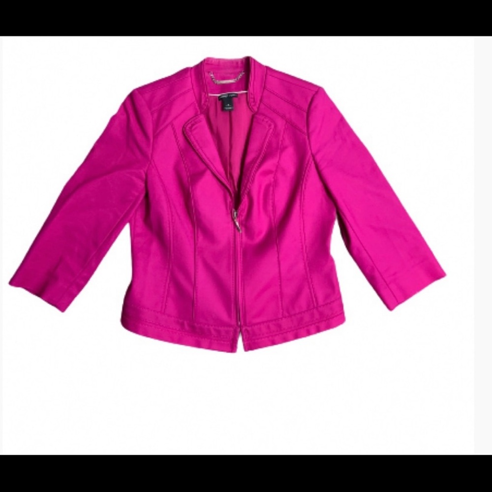 WHBM BLAZER JACKET HOT PINK 3/4 SLEEVES STRETCH SILVER ZIPPER SIZE 8 MEDIUM